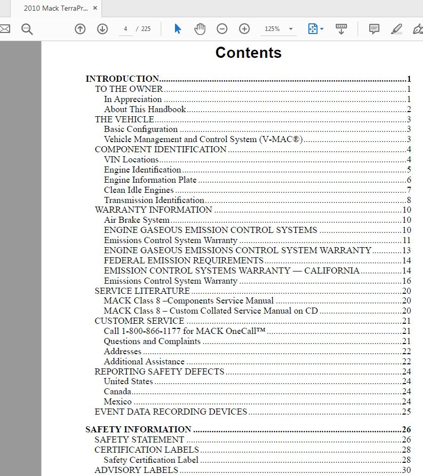 Mack 2010 TerraPro Series LEU Series Operators Manual 2