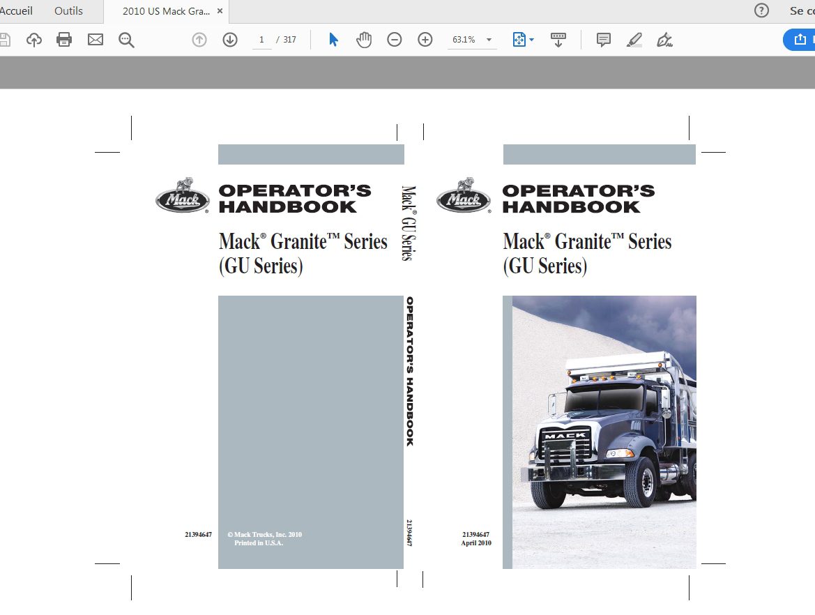 Mack 2010 US Granite Series GU Series Operators Manual 1