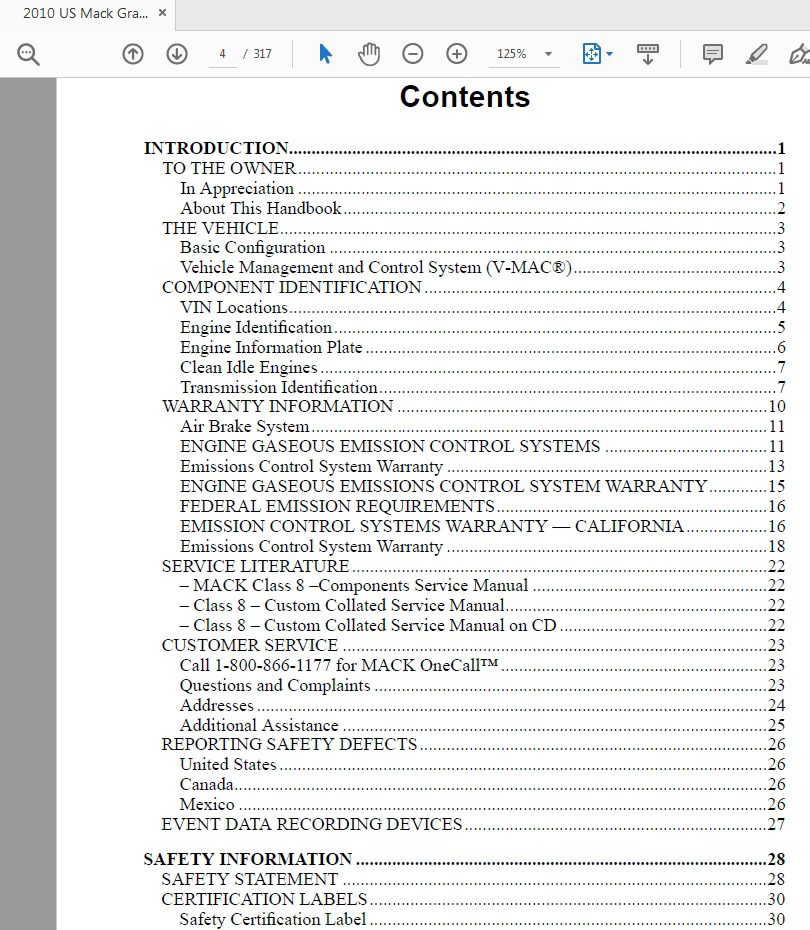 Mack 2010 US Granite Series GU Series Operators Manual 2
