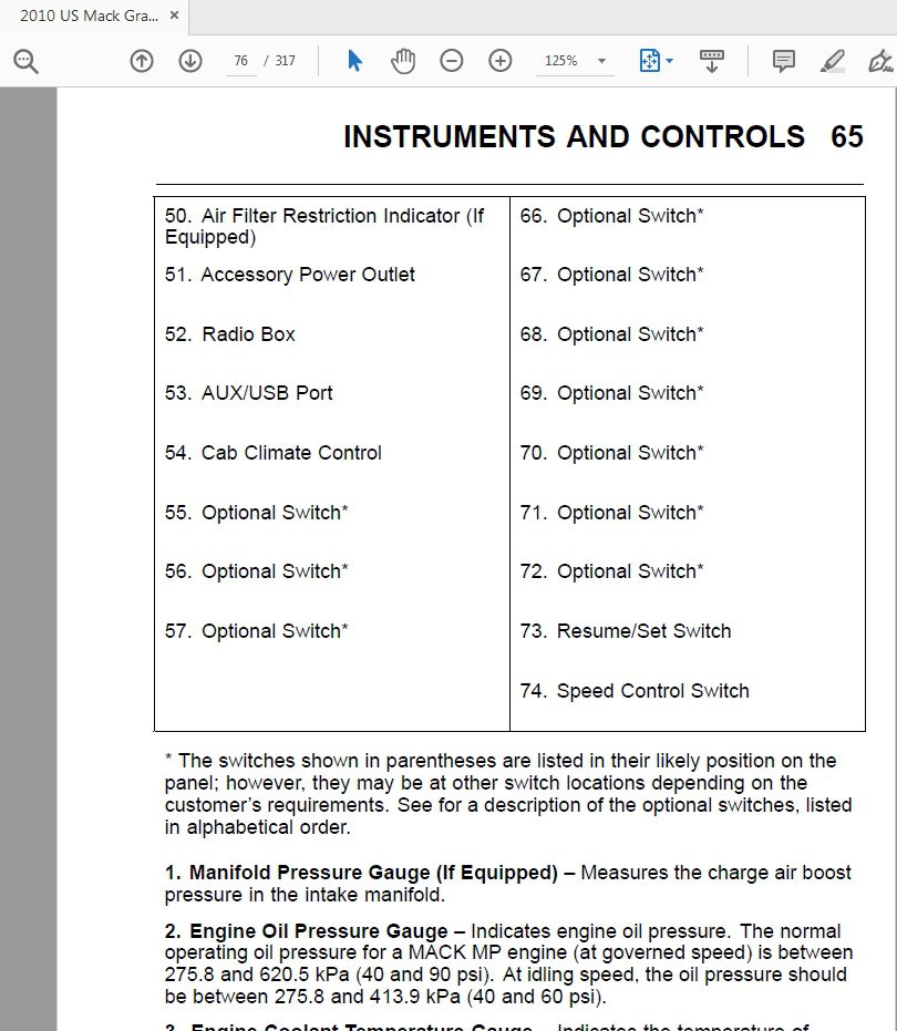 Mack 2010 US Granite Series GU Series Operators Manual 3