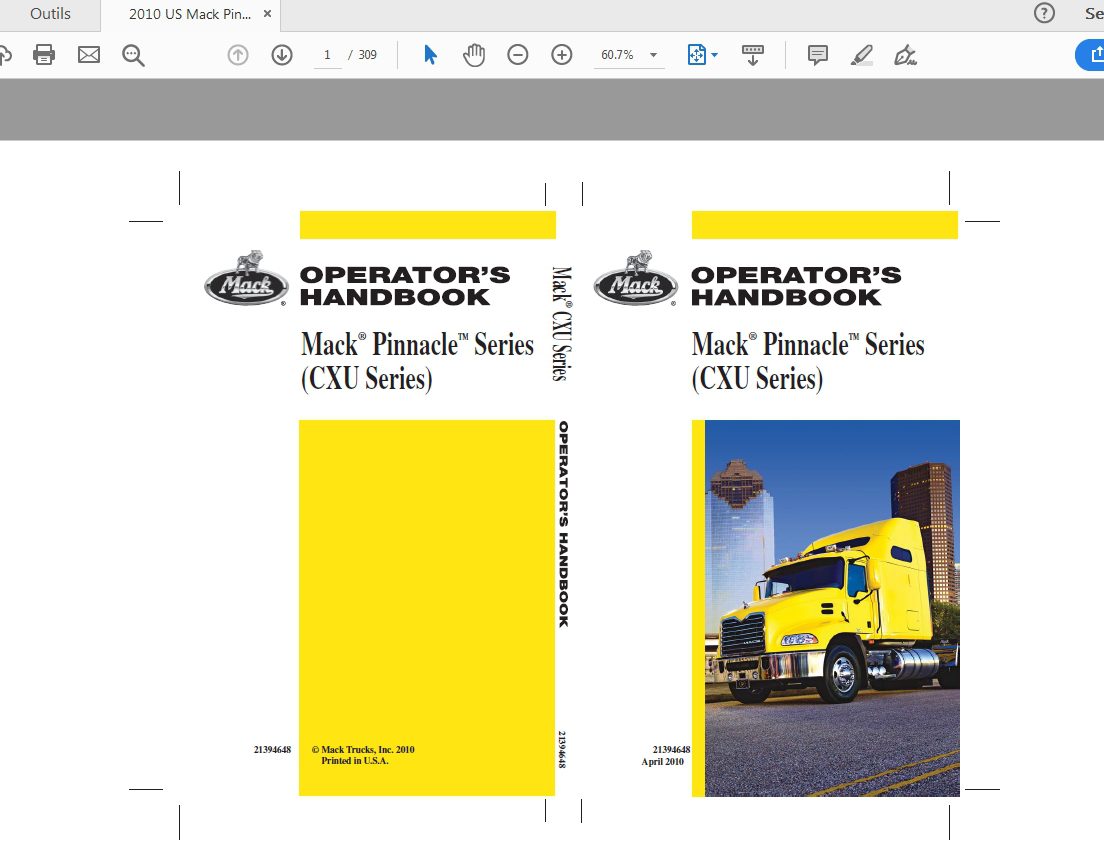Mack 2010 US Pinnacle Series CXU Series Operators Manual 1
