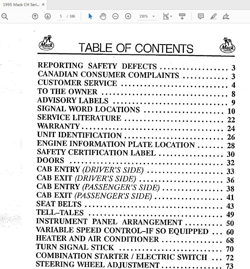 Mack CH Series 1995 Operators Handbook re issue 2008 2