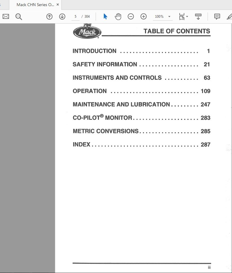 Mack CHN Series TS78407 Operators Handbook 2