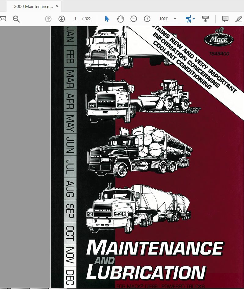 Mack CHU CXU GU TD 2000 published 1999 Maintenance and Lubrication 1