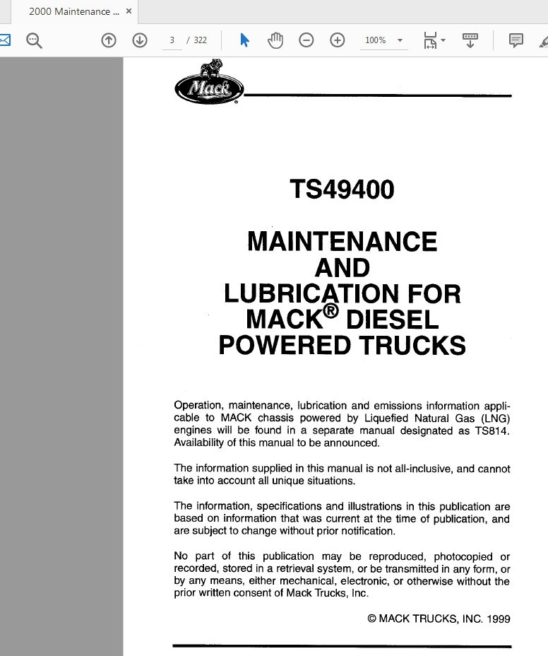 Mack CHU CXU GU TD 2000 published 1999 Maintenance and Lubrication 2