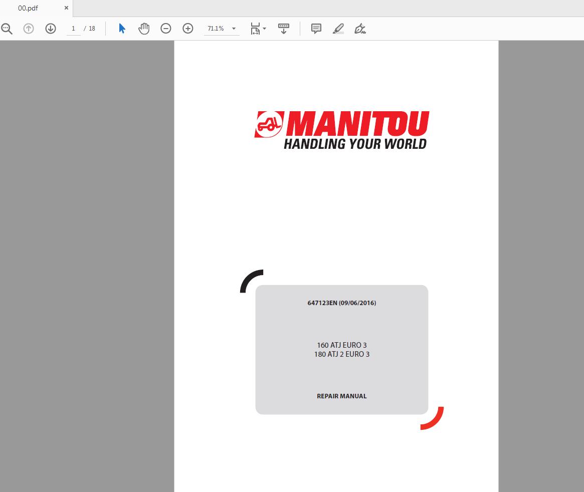 Manitou Access Platform 160 ATJ 180 ATJ EURO 3 Repair Manual 647123EN 09.06