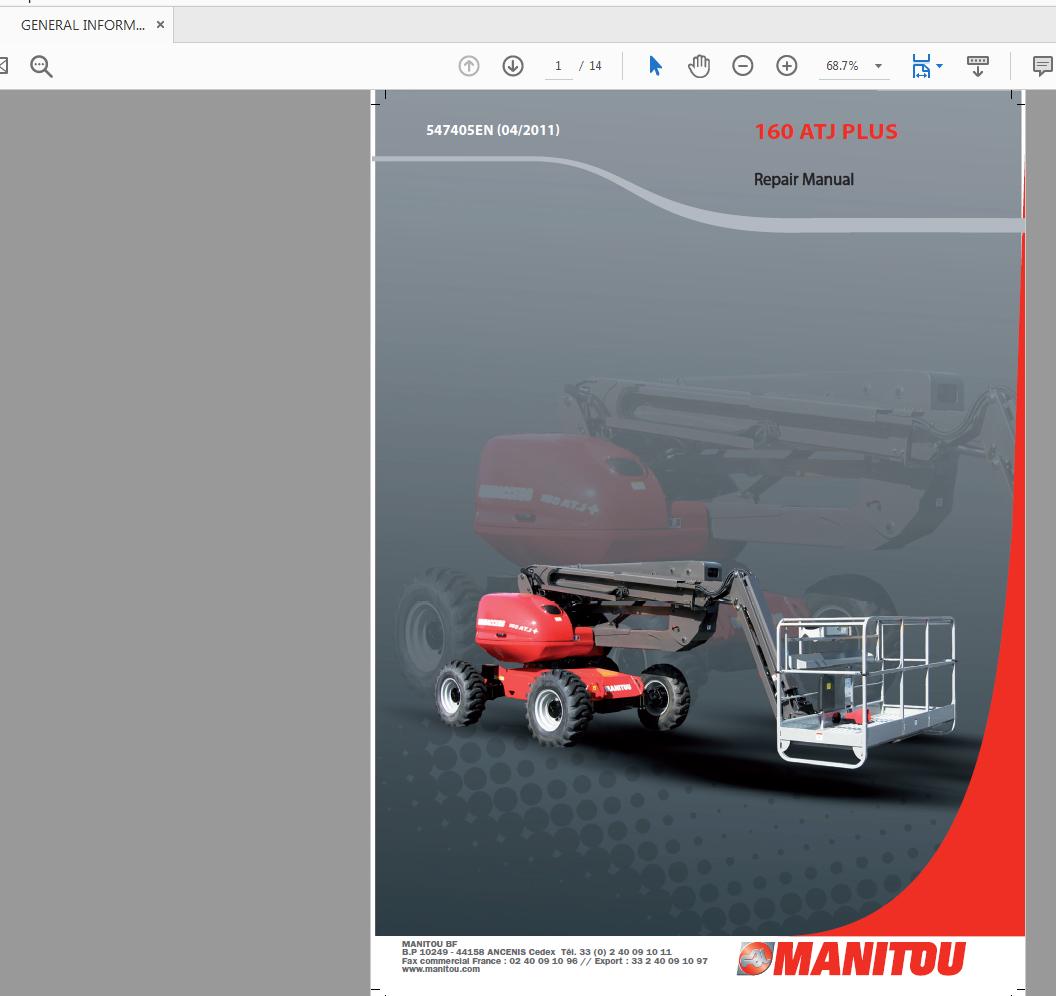Manitou Access Platform 160 ATJ Plus Repair Manual 547405EN 04.2011 1