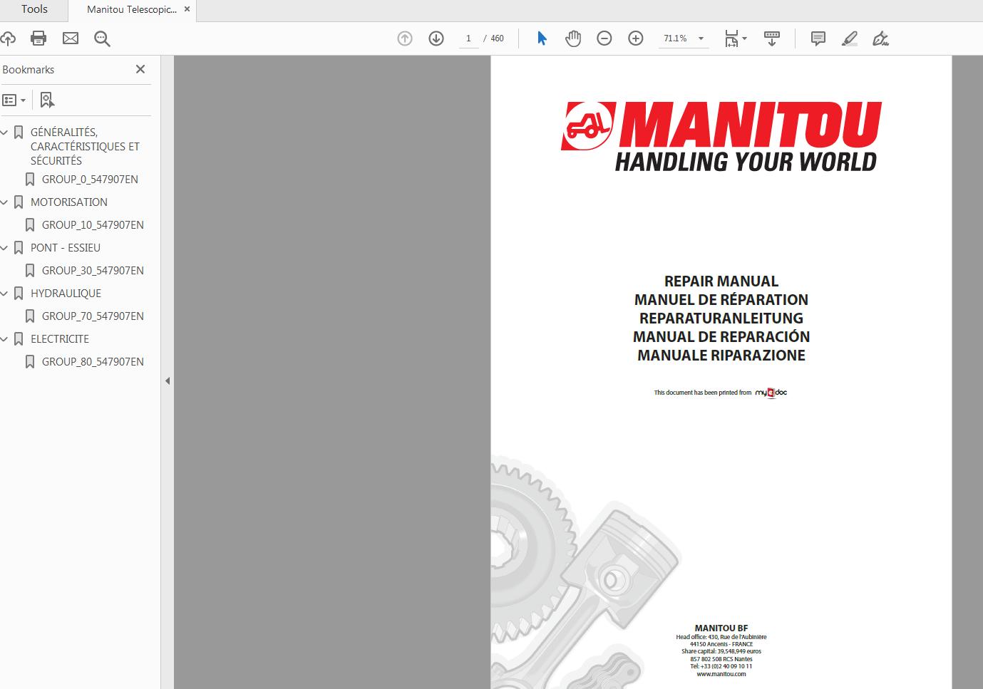 Manitou Telescopic Loader MLT627 Turbo Repair Manual 1