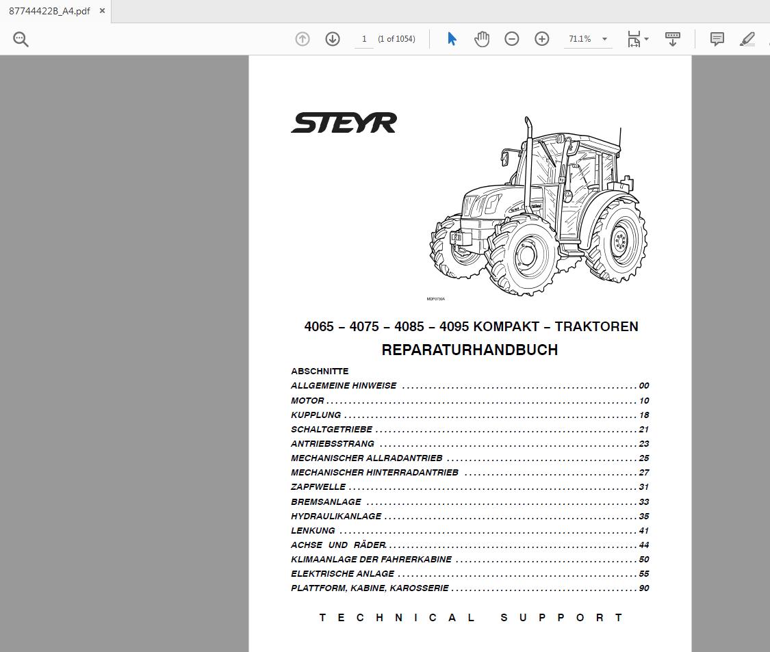 Steyr 4065 4075 4085 4095 Kompakt Tractors Service Manual 87744422B 1