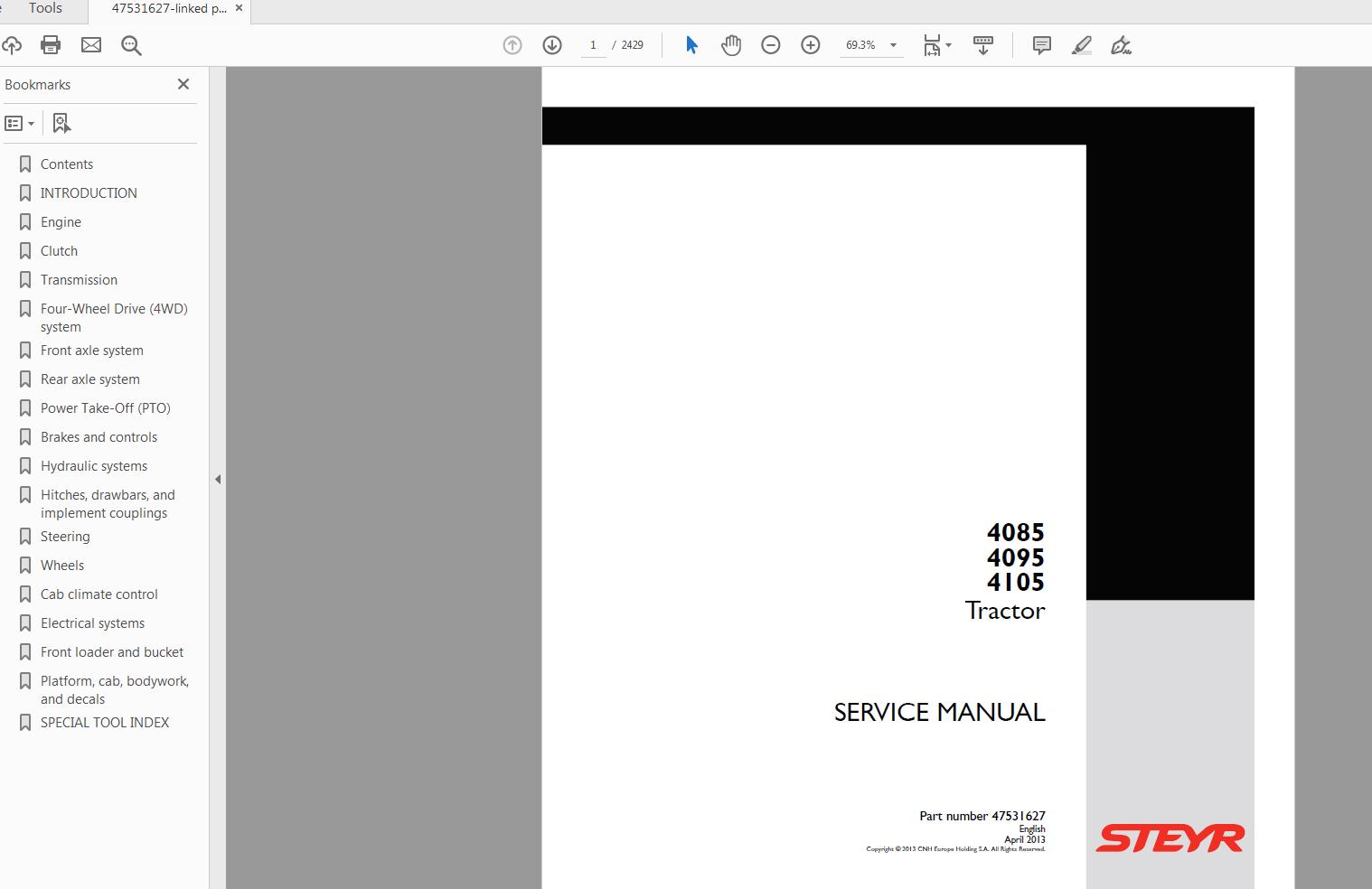 Steyr 4085 4095 4105 Tractor Service Manual 47531627 1