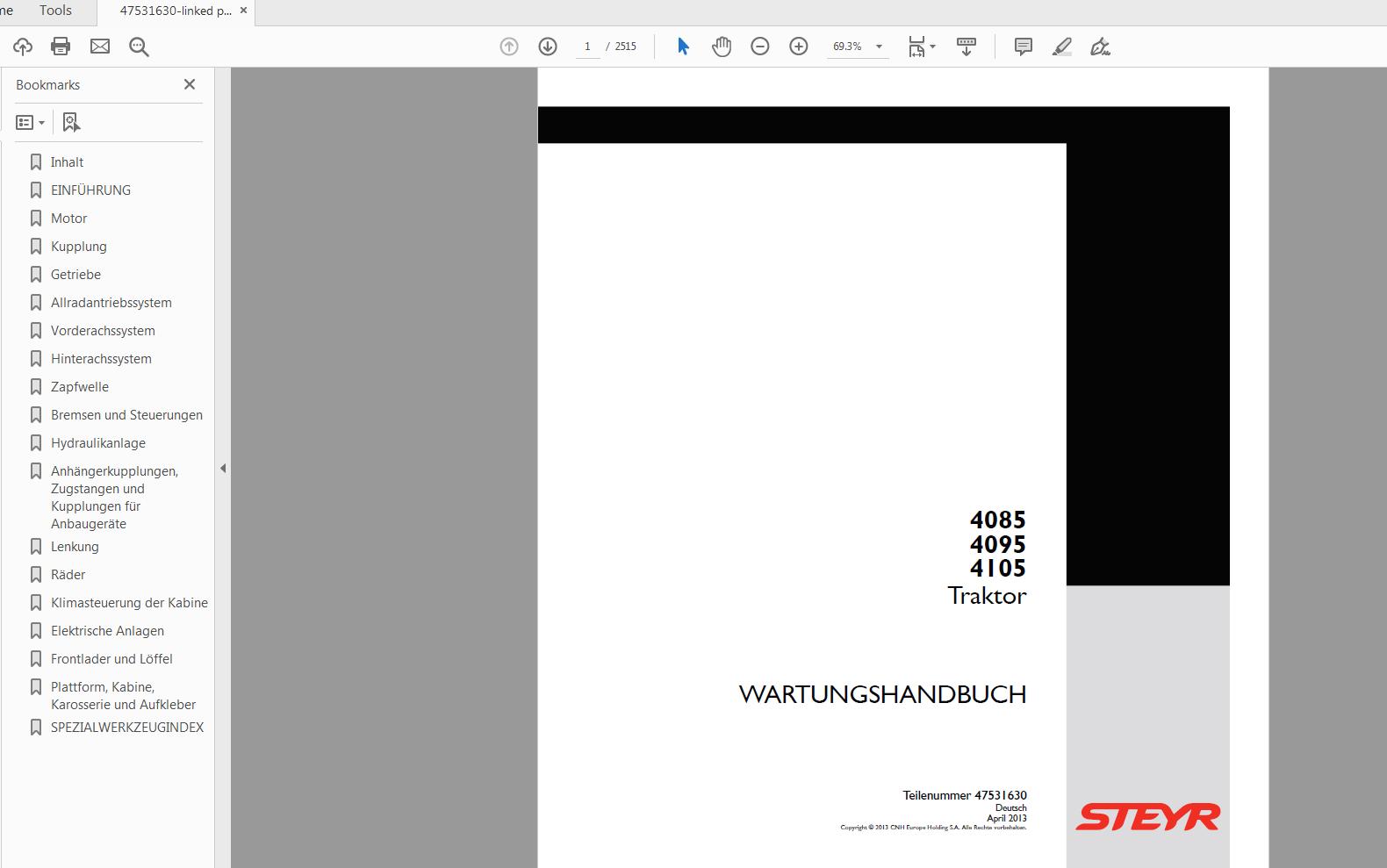 Steyr 4085 4095 4105 Tractor Service Manual 47531630 1