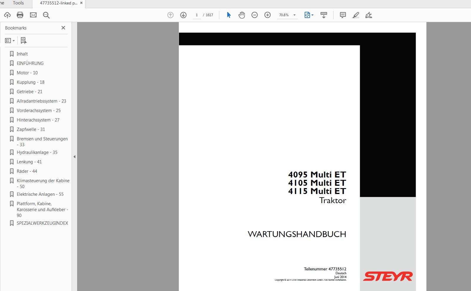 Steyr 4095 4105 4115 Multi ET Tractor Service Manual 47735512 1