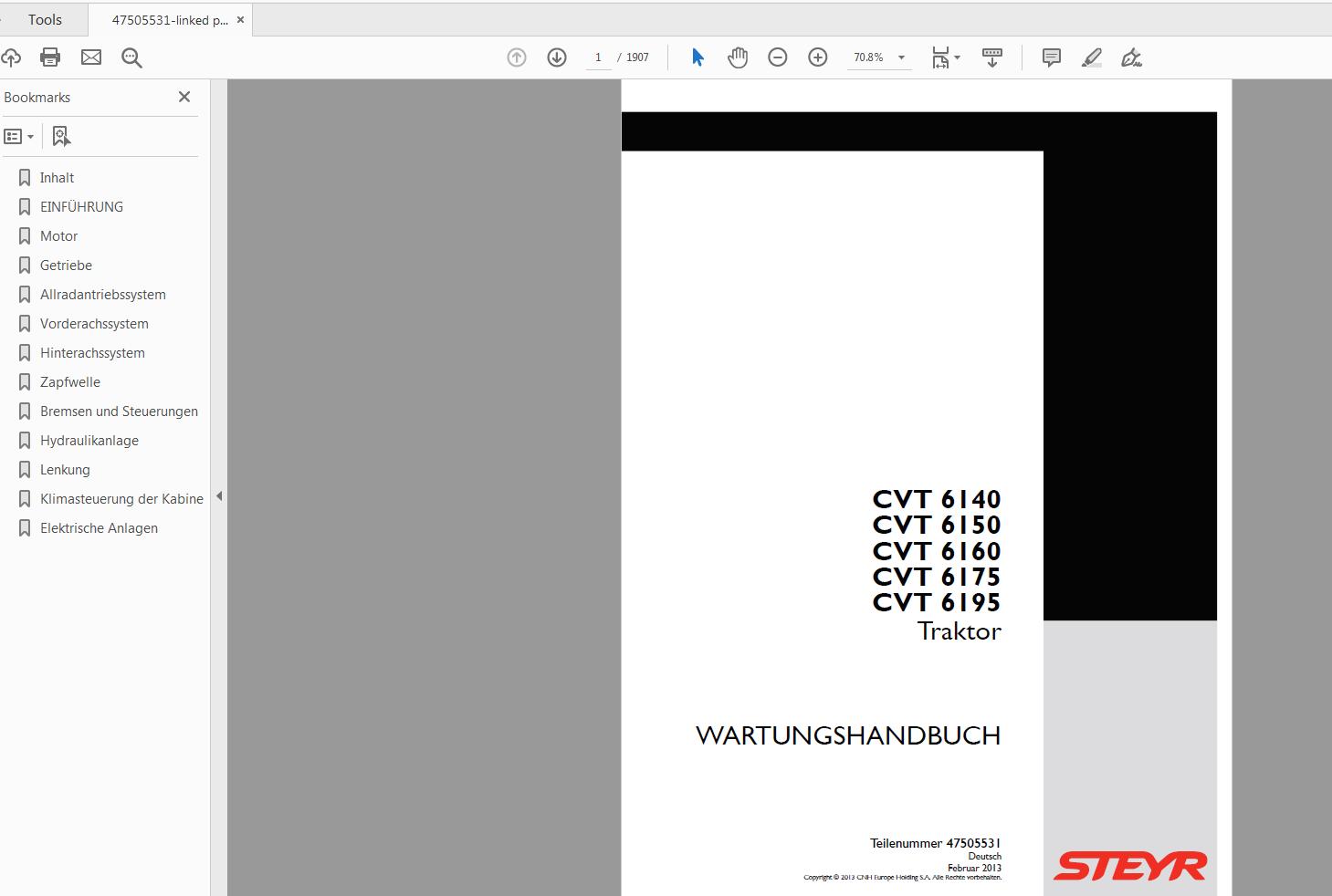 Steyr 6140 6150 6160 6175 6195 CVT Tractor Service Manual 47505531 1