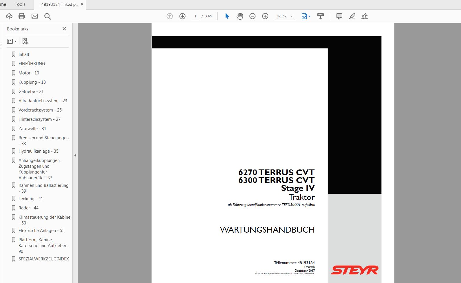 Steyr 6270 6300 TERRUS CVT Stage IV Tractor Service Manual 48193184 1