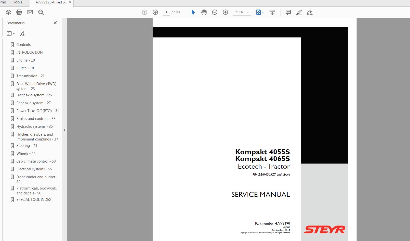Steyr Kompakt 4055S 4065S Ecotech Tractor Service Manual 47772190 1