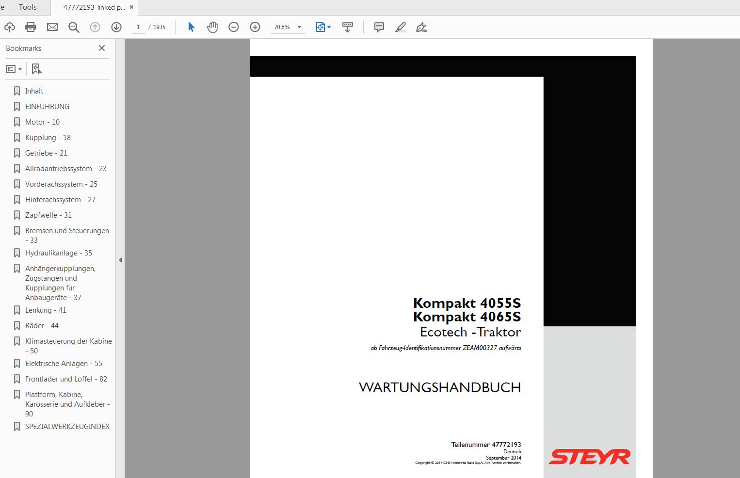 Steyr Kompakt 4055S 4065S Ecotech Tractor Service Manual 47772193 1