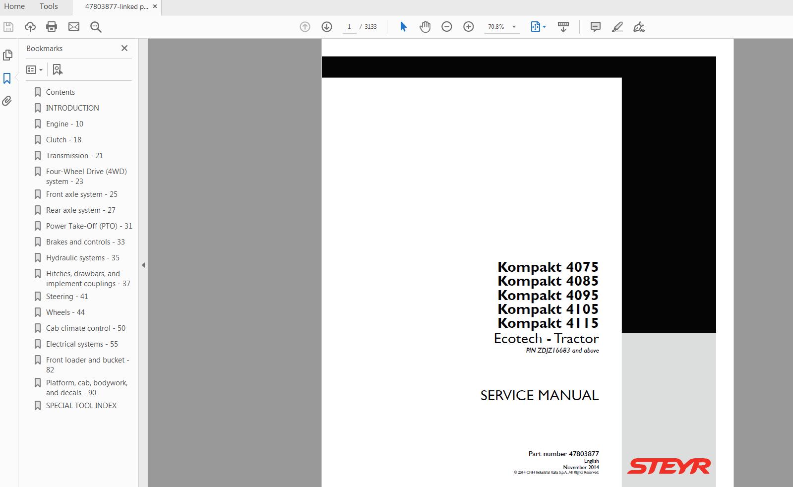 Steyr Kompakt 4075 4085 4095 4105 4115 Ecotech Tractor Service Manual 47803877 1