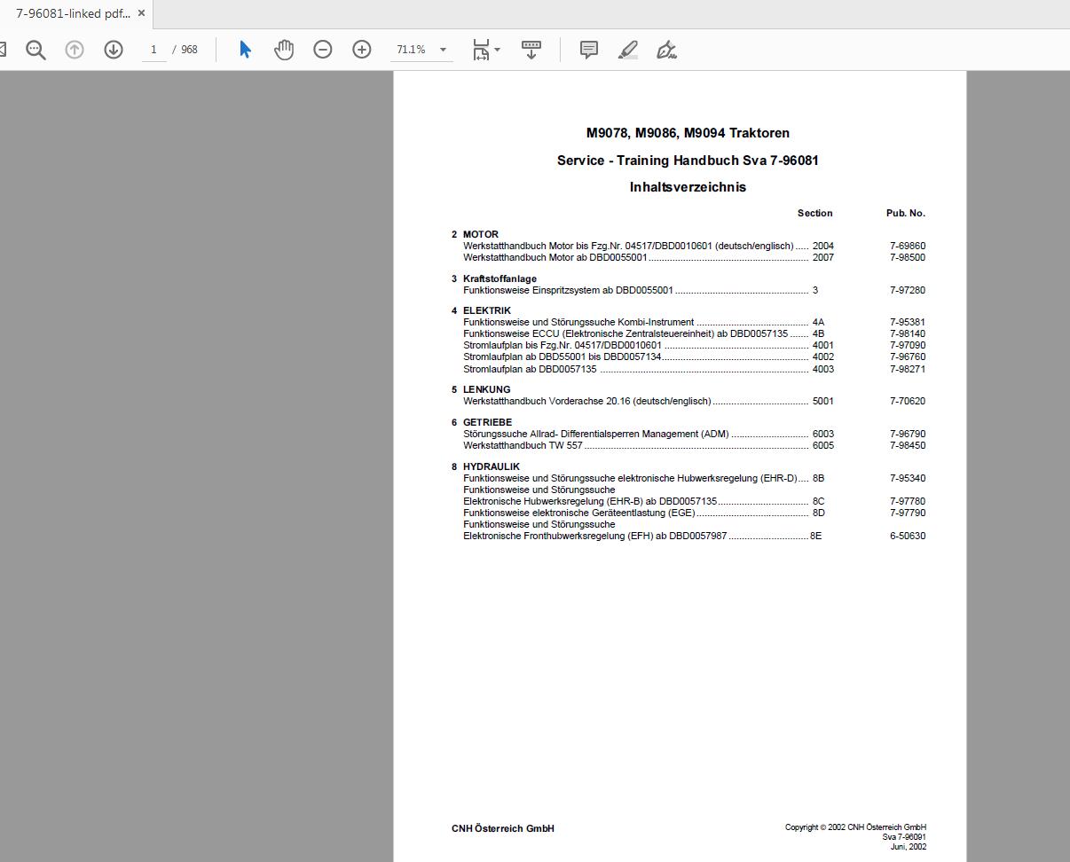 Steyr M9078 M9086 M9094 Tractor Service Training Manual 7 96081 1