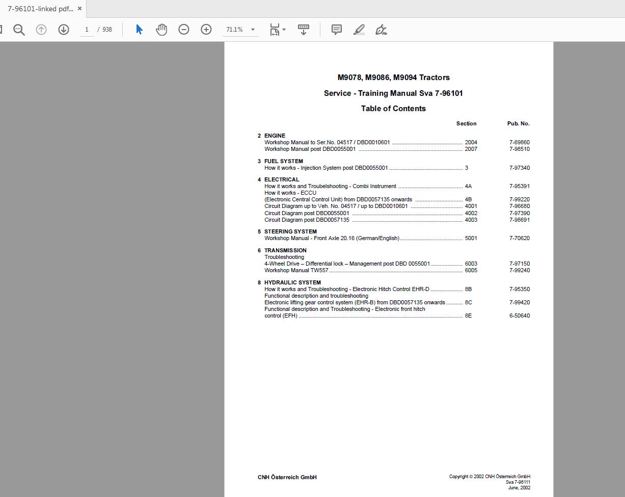 Steyr M9078 M9086 M9094 Tractor Service Training Manual 7 96101 1 1
