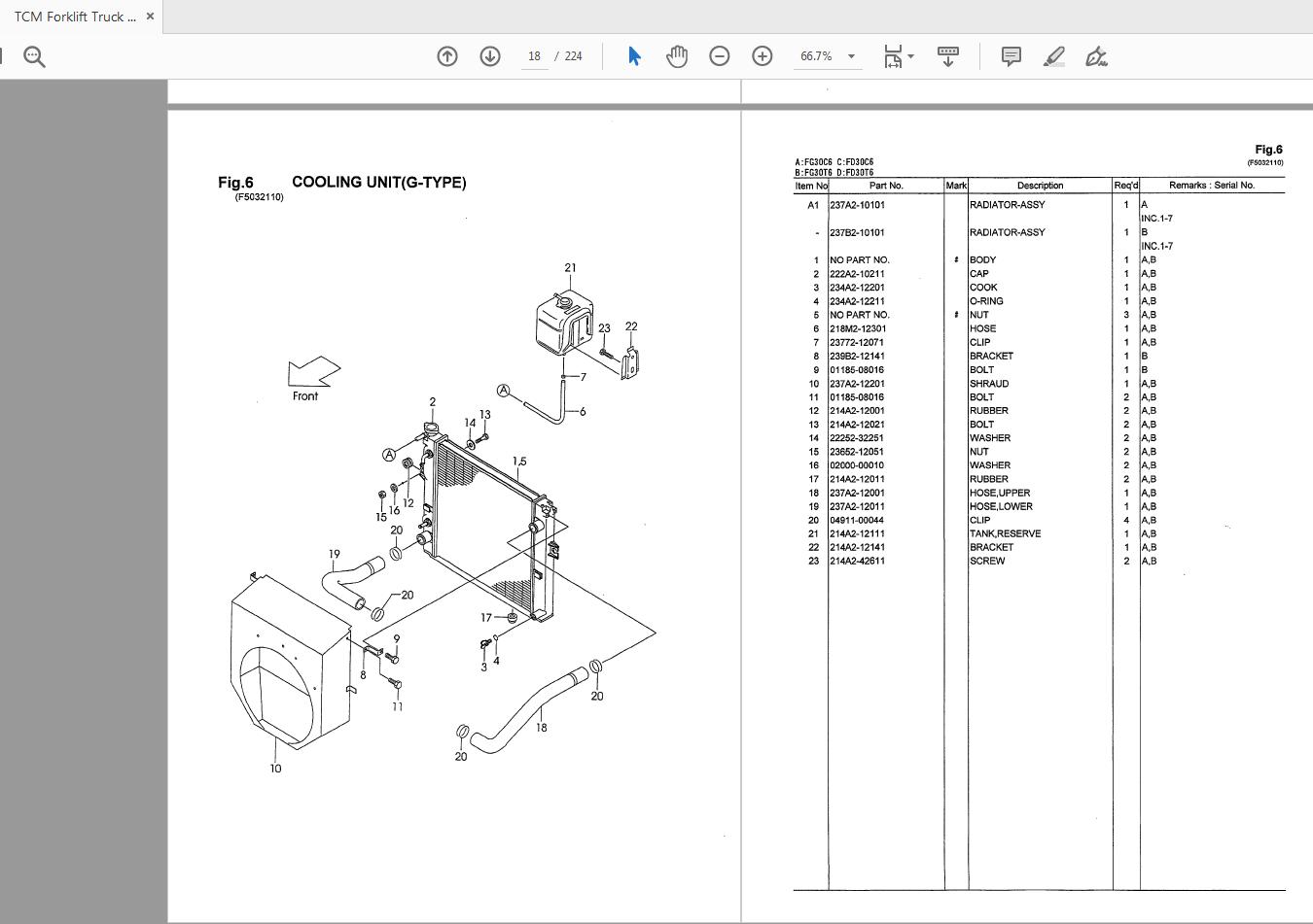 TCM Forklift Truck FG30C6 FD30C6 FG30T6 FD30T6 Parts Manual PF 36PA 2
