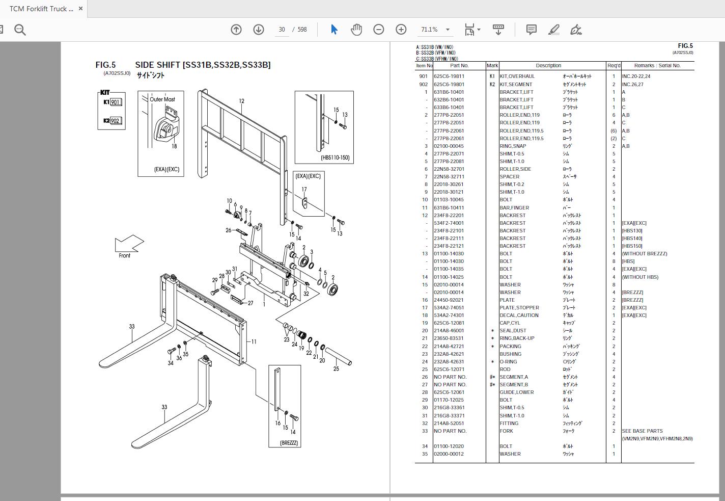 TCM Forklift Truck FG30 FHG30 FGE30 FHGE30 FD30 FHD30 Parts Catalog PA 2B8B 2
