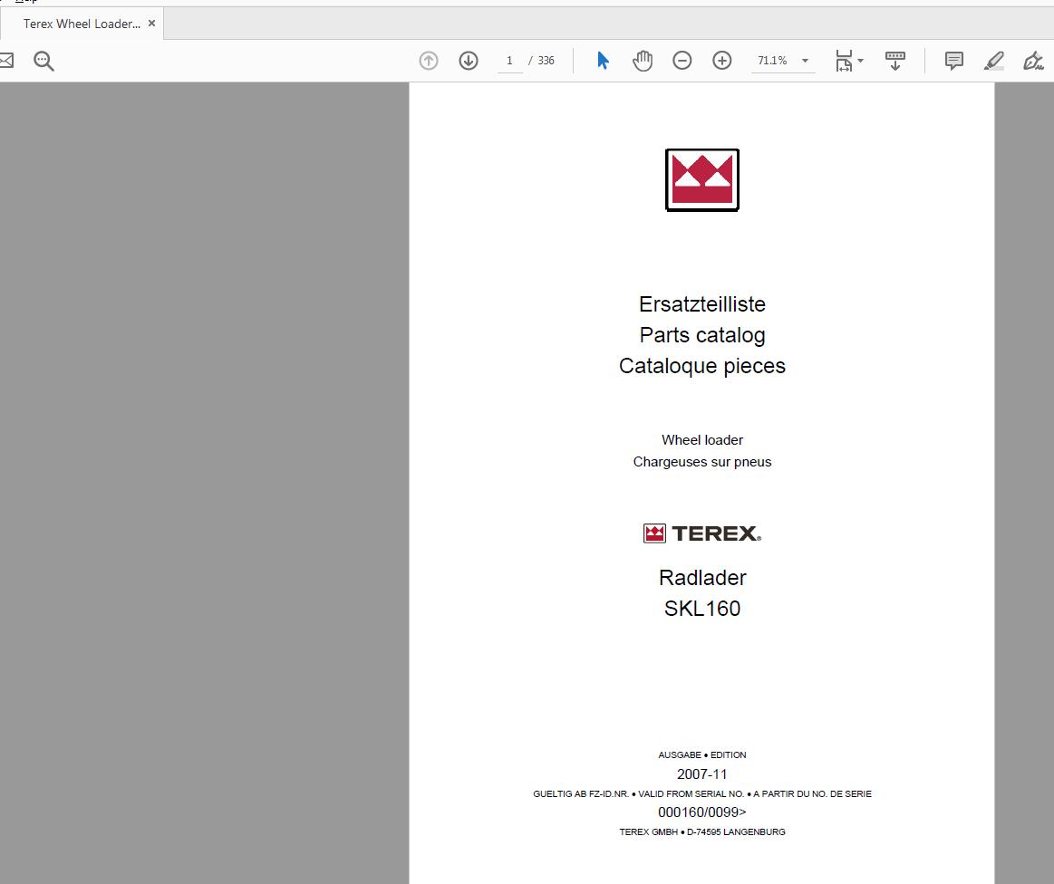 Terex Wheel Loader SKL160 0099 Radlader Parts Catalog 1