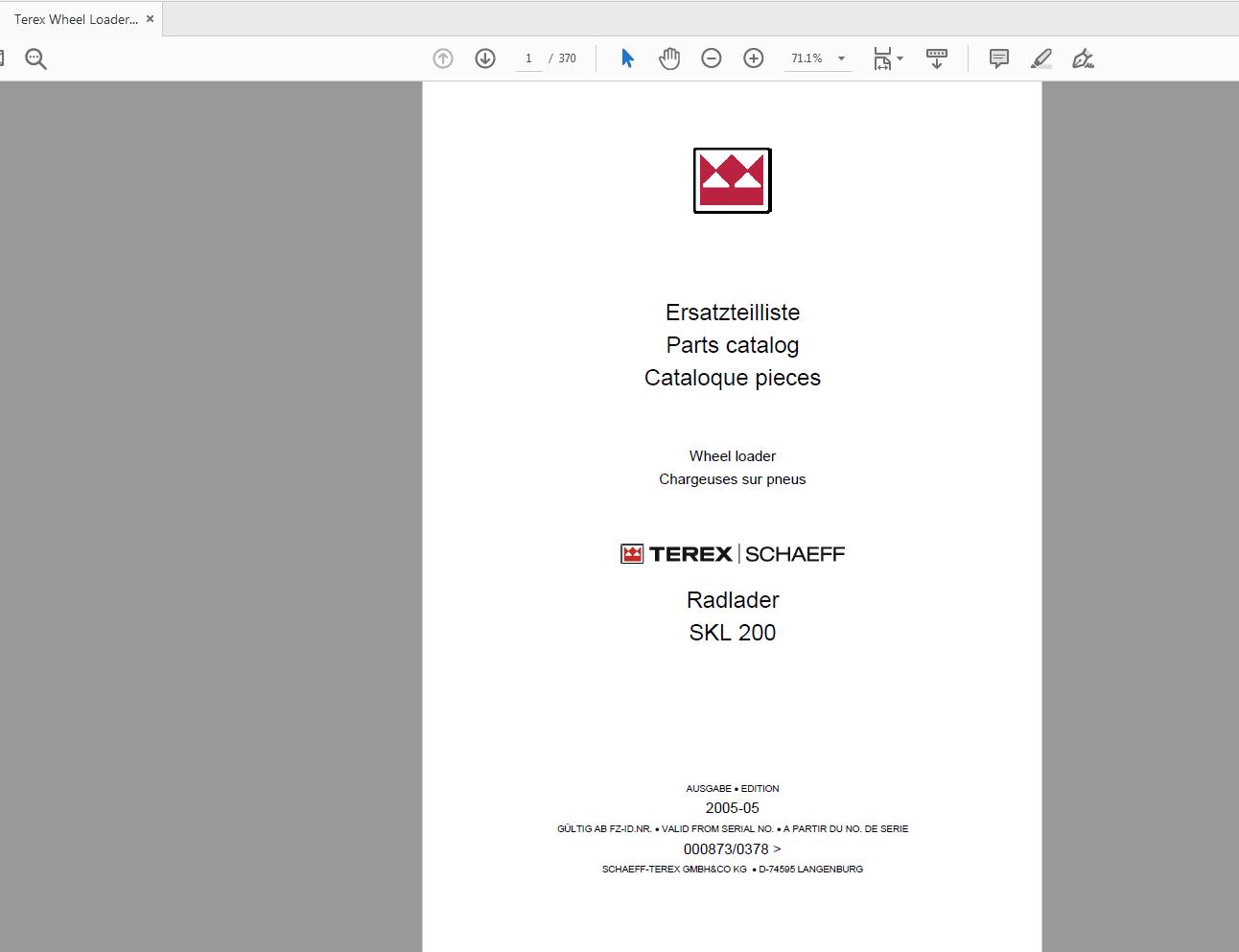 Terex Wheel Loader SKL200 0378 Radelader Parts catalog 1