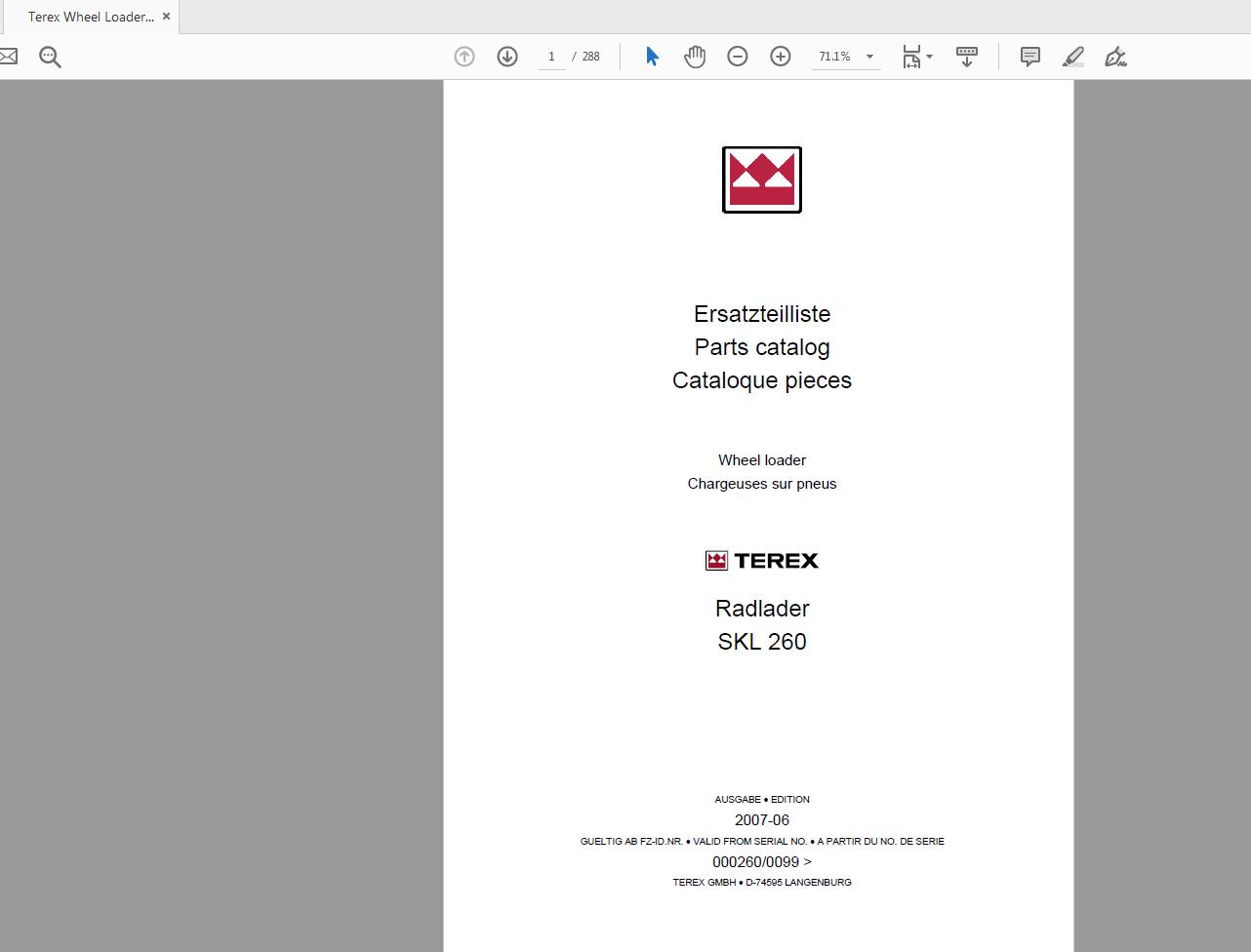 Terex Wheel Loader SKL260 0099 Radlader Parts Catalog 1