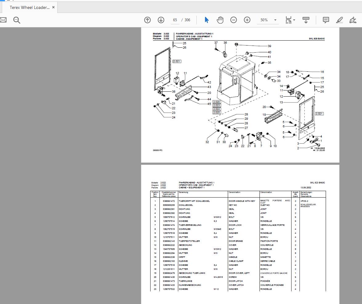 Terex Wheel Loader SKL823 0772 Basic Radlader Parts Catalog 2