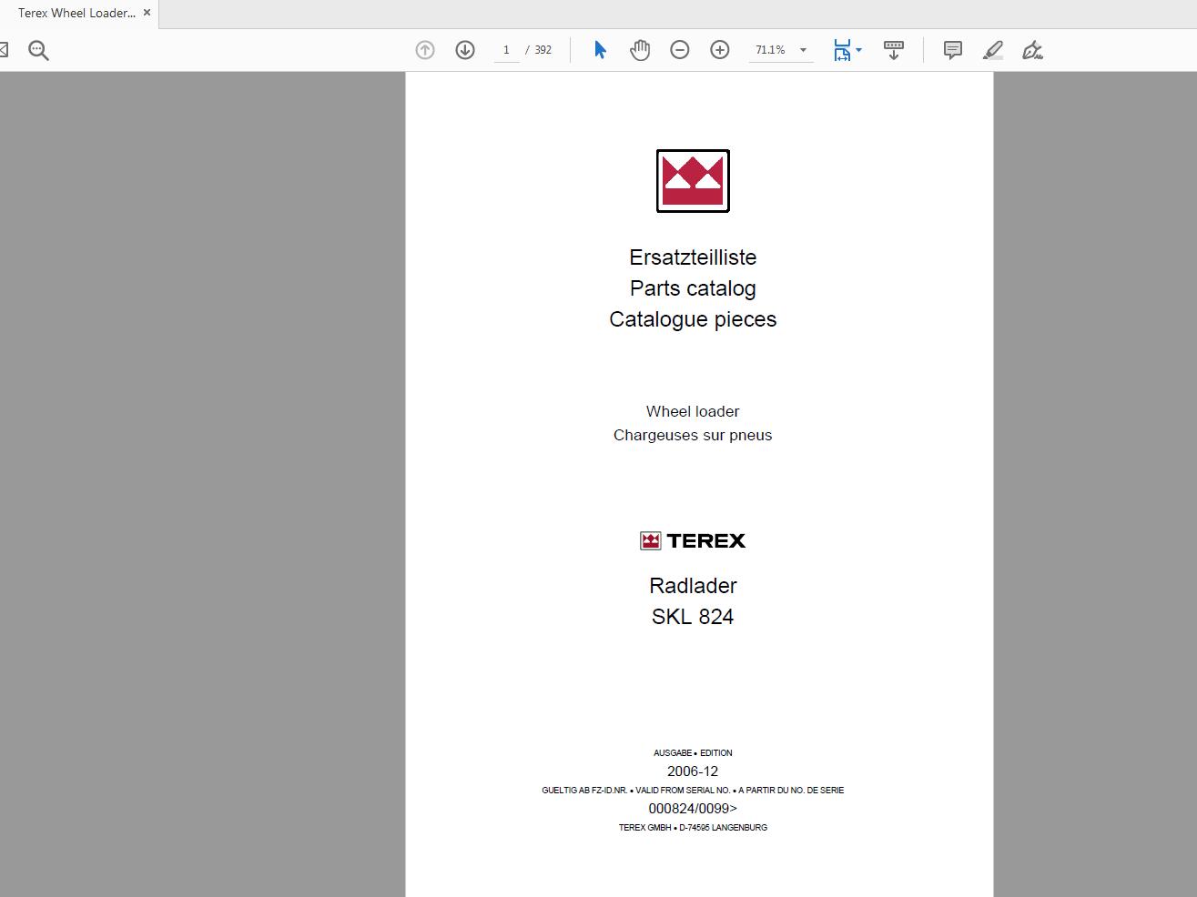 Terex Wheel Loader SKL824 0099 Radlader Parts Catalog 1