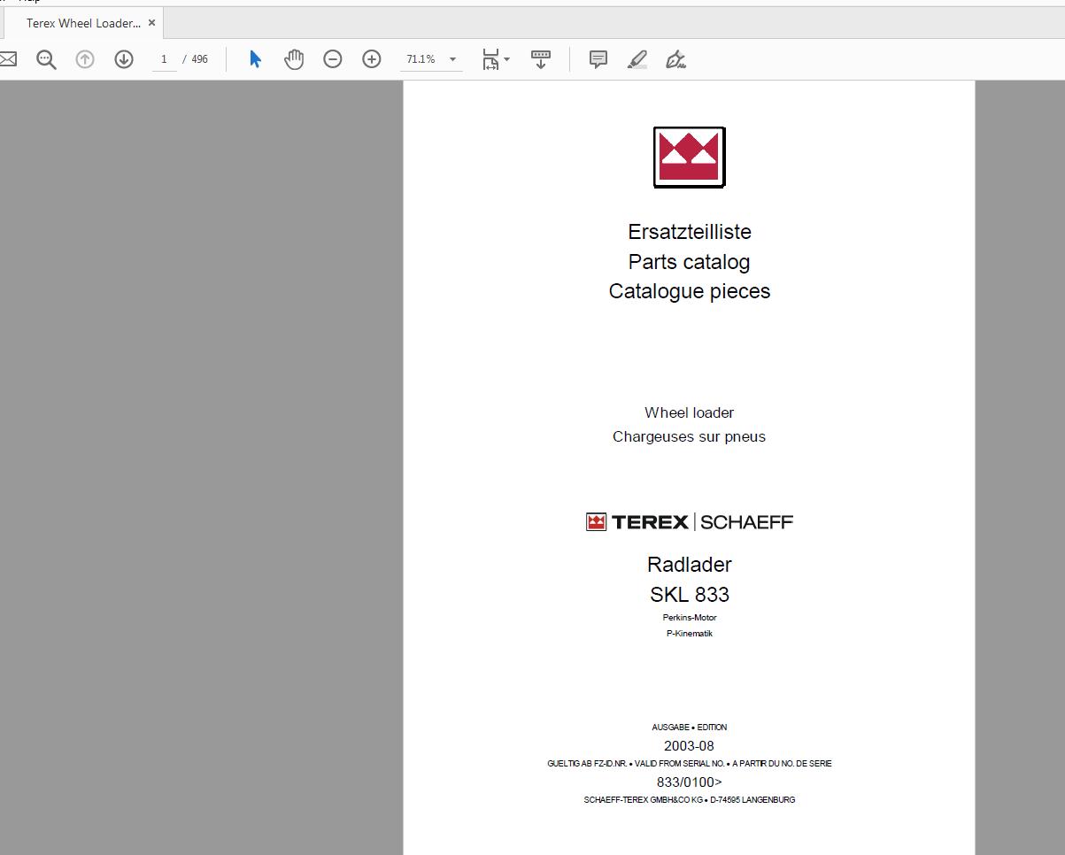 Terex Wheel Loader SKL833 0100 Radlader Parst Catalog 1