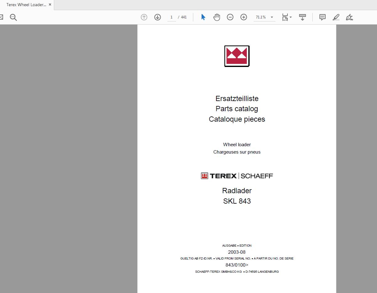 Terex Wheel Loader SKL843 0100 Radlader Parts Catalog 1