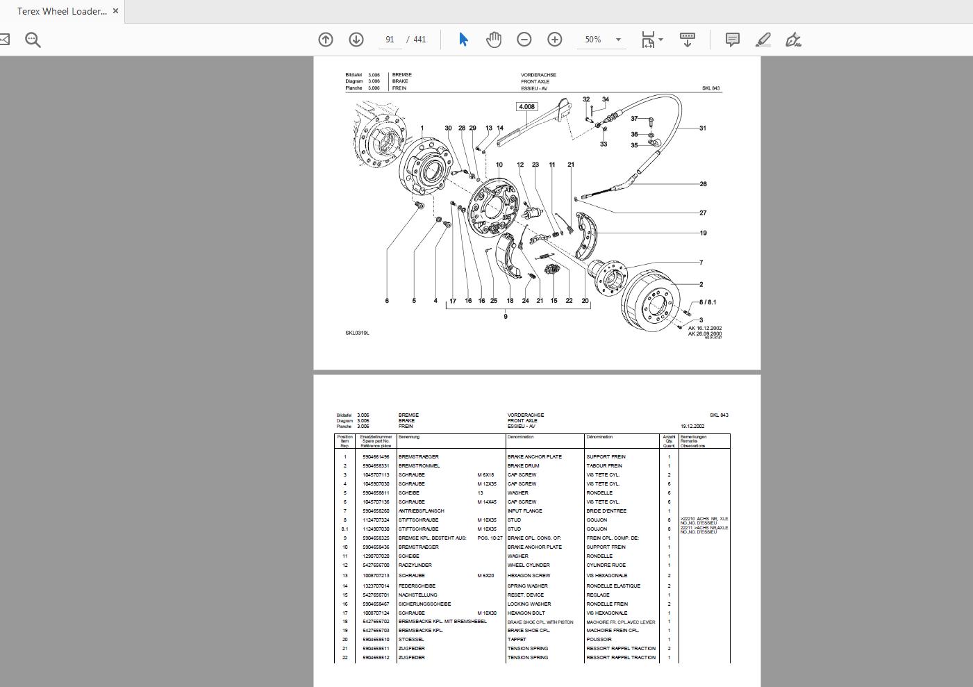 Terex Wheel Loader SKL843 0100 Radlader Parts Catalog 2