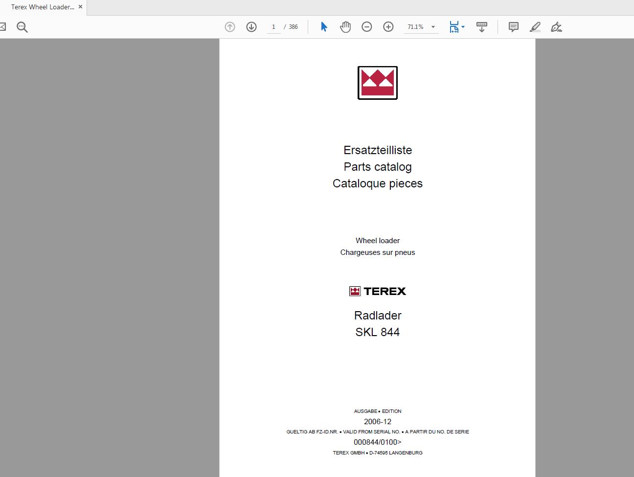 Terex Wheel Loader SKL844 0100 Radlader Parts Catalog 1