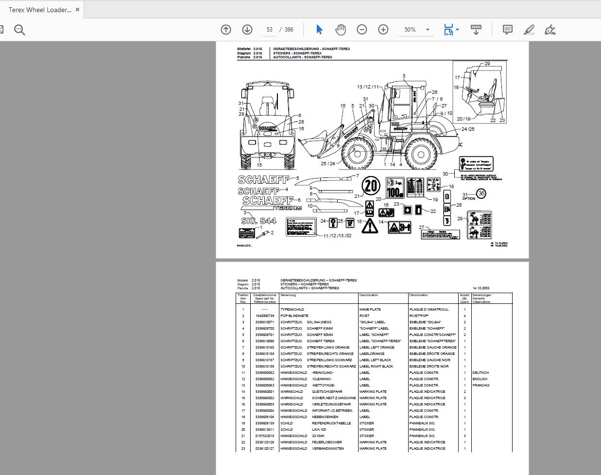 Terex Wheel Loader SKL844 0100 Radlader Parts Catalog 3