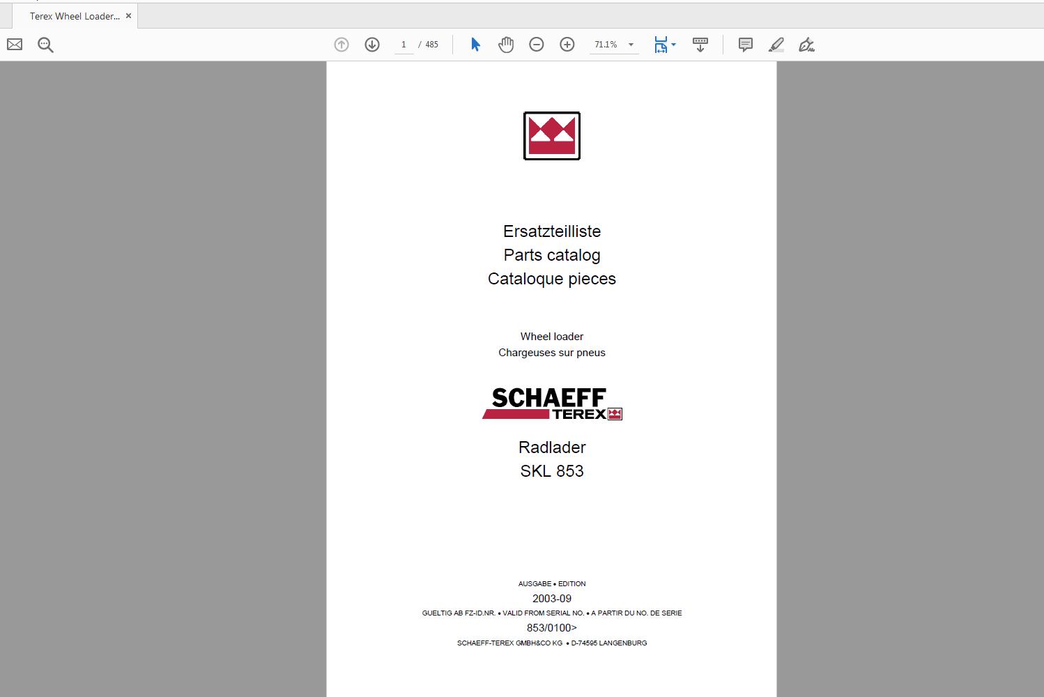 Terex Wheel Loader SKL853 0100 Radlader Parts Catalog 1