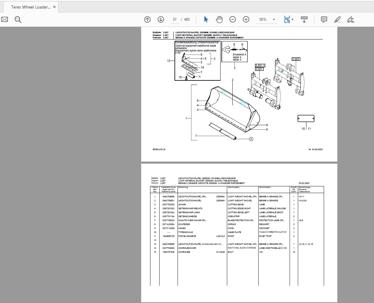 Terex Wheel Loader SKL853 0100 Radlader Parts Catalog 2