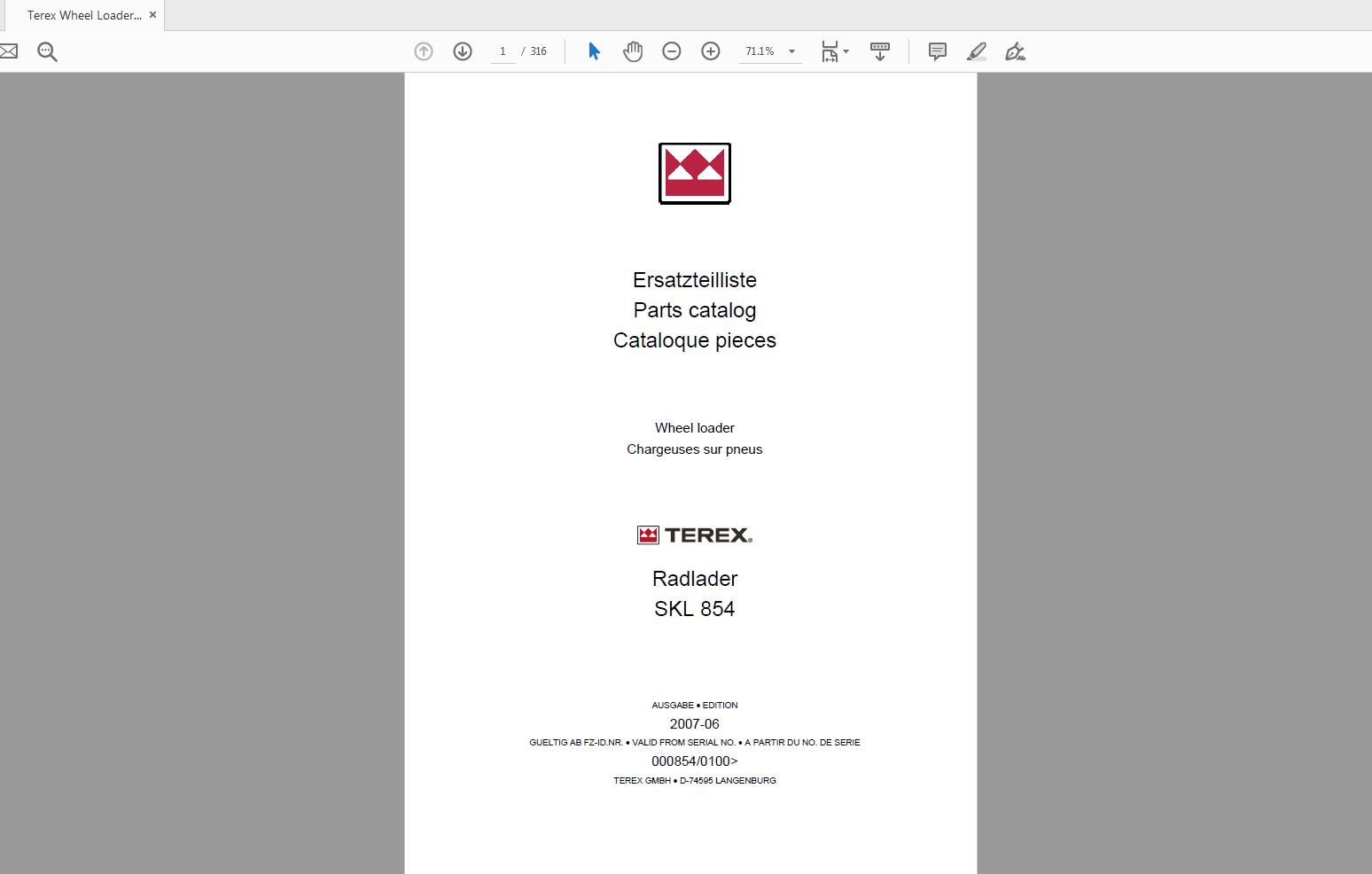 Terex Wheel Loader SKL854 0100 Radlader Parts Catalog 1