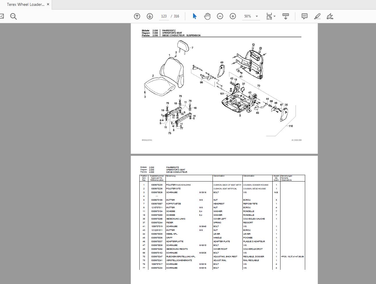 Terex Wheel Loader SKL854 0100 Radlader Parts Catalog 3