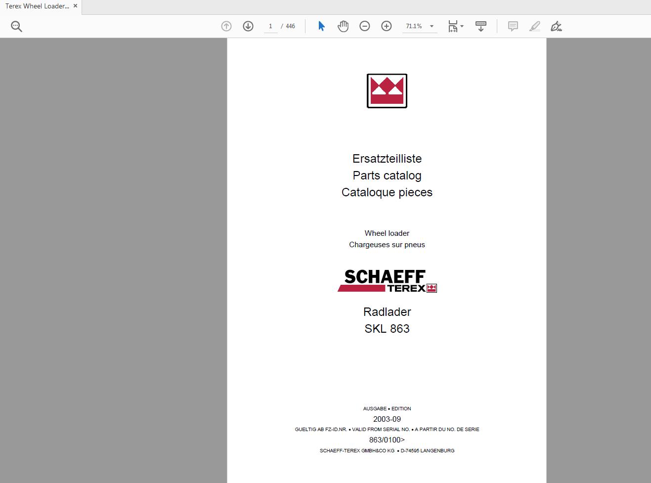 Terex Wheel Loader SKL863 0100 Radlader Parts Catalog 1