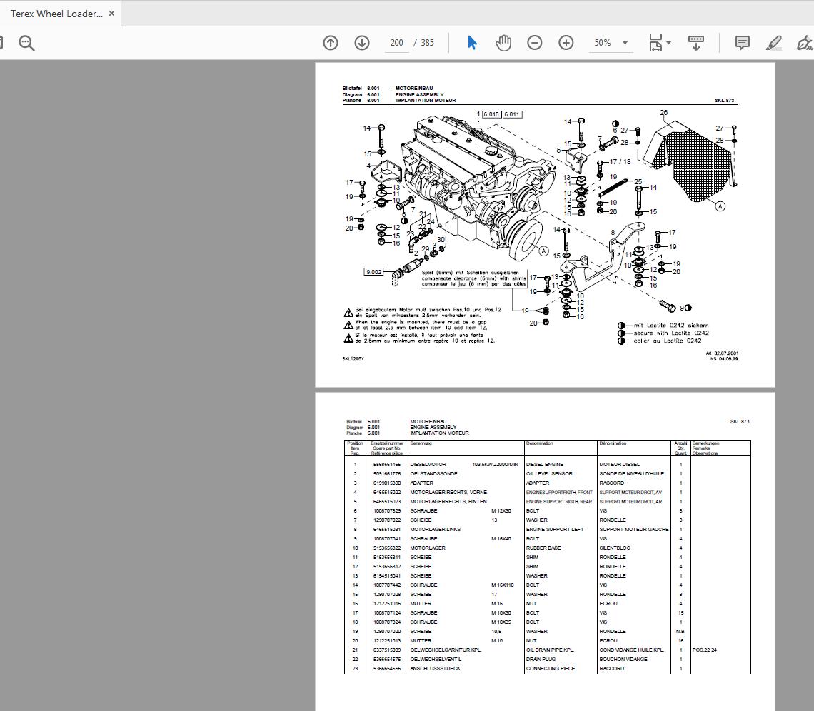 Terex Wheel Loader SKL873 0100 to 0170 Radlader Parts Catalog 4