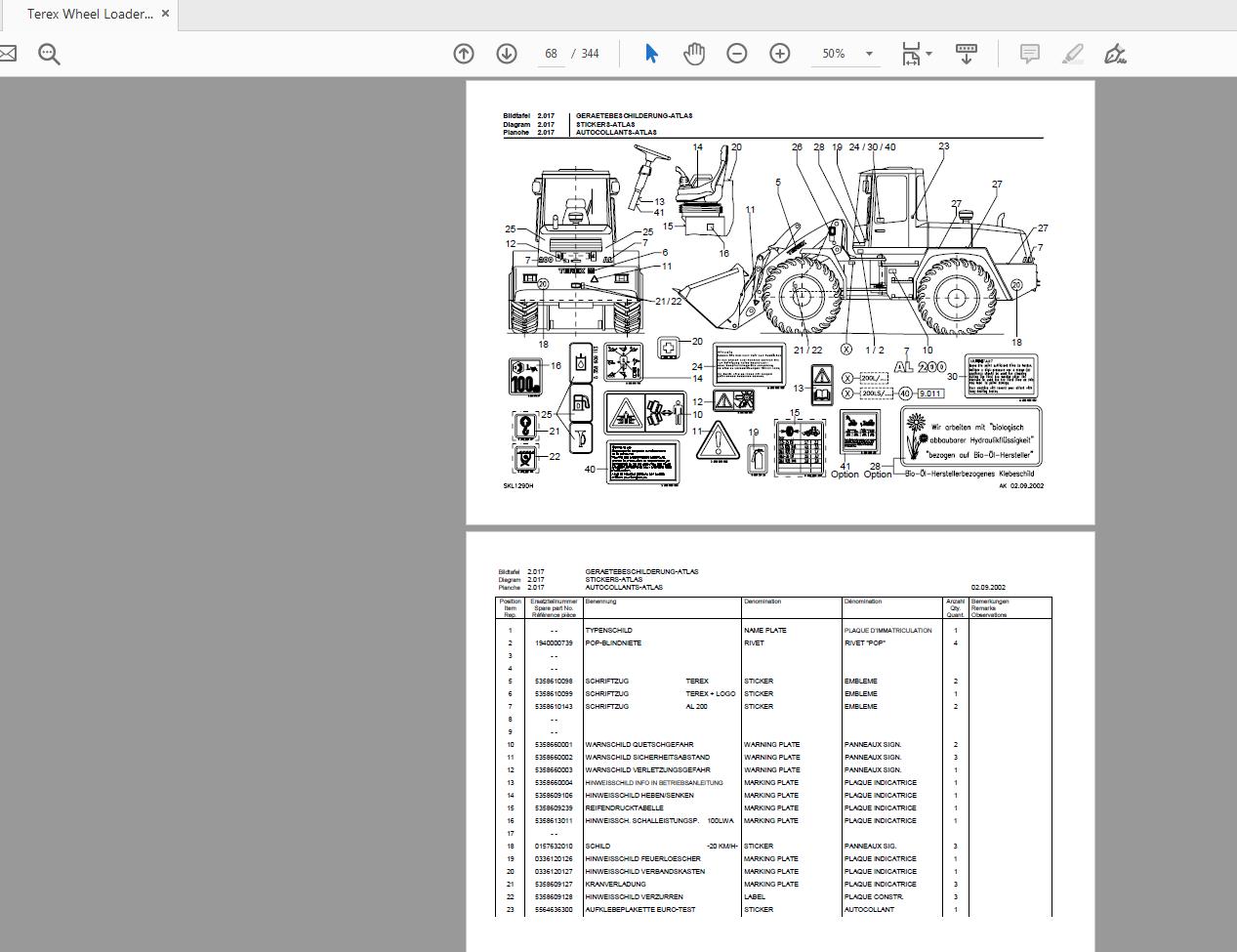 Terex Wheel Loader SKL873 0171 to 273 Radlader Parts Catalog 2
