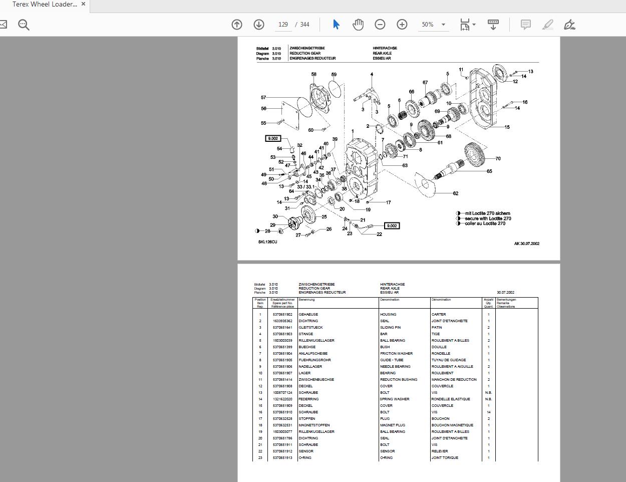 Terex Wheel Loader SKL873 0171 to 273 Radlader Parts Catalog 3