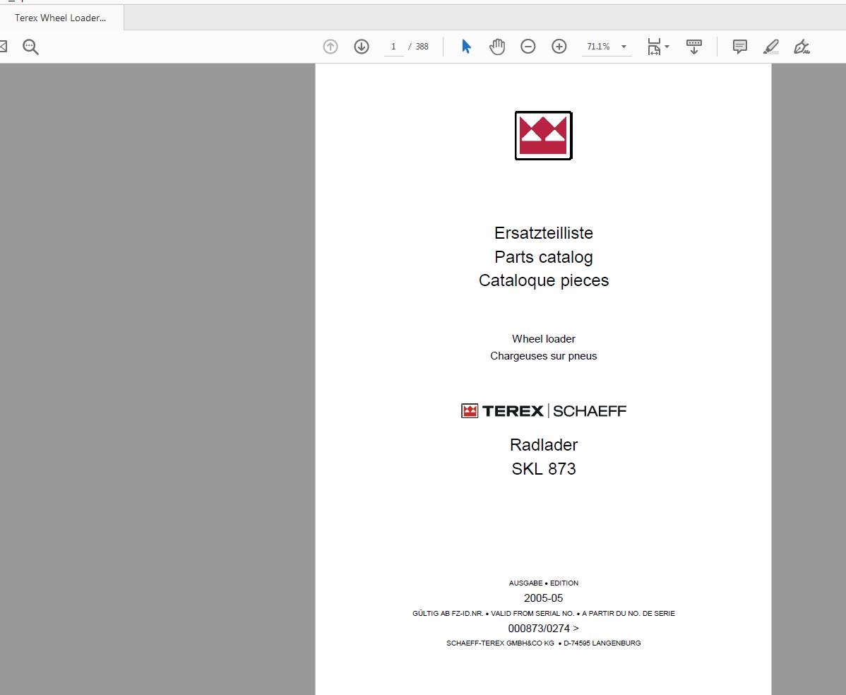 Terex Wheel Loader SKL873 0274 Radlader Parts Catalog 1
