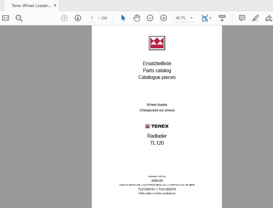 Terex Wheel Loader TL120 0101 to 0279 Radlader Parts Catalog 1