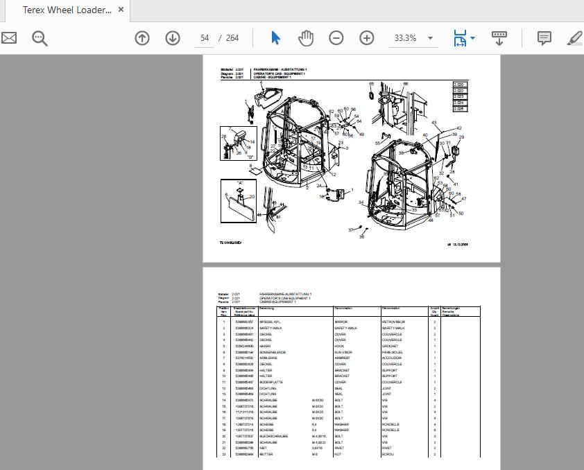 Terex Wheel Loader TL120 0101 to 0279 Radlader Parts Catalog 2