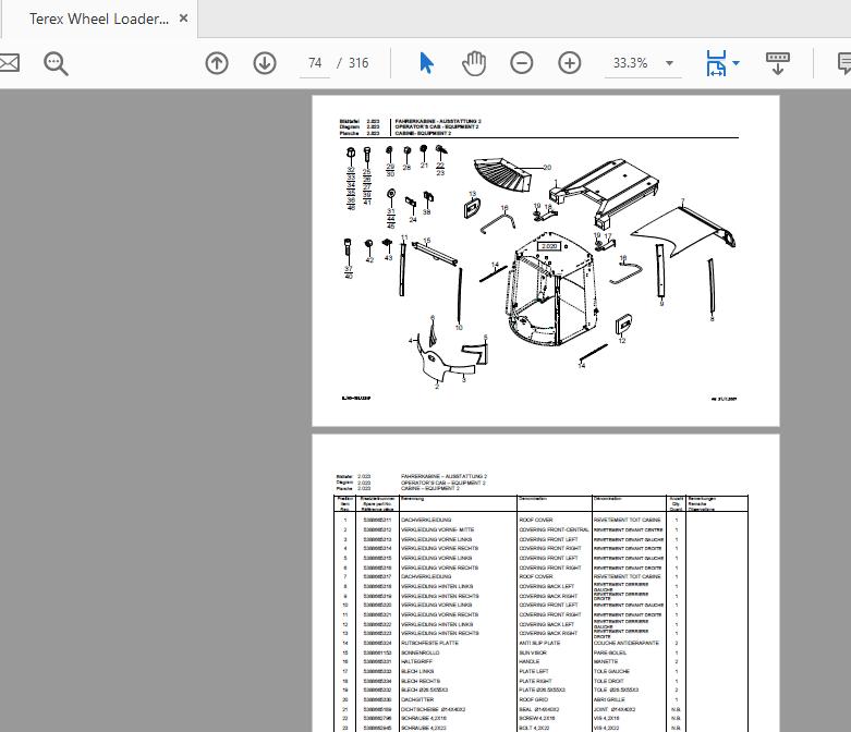 Terex Wheel Loader TL160 0101 to 0198 Radlader Parts Catalog 2