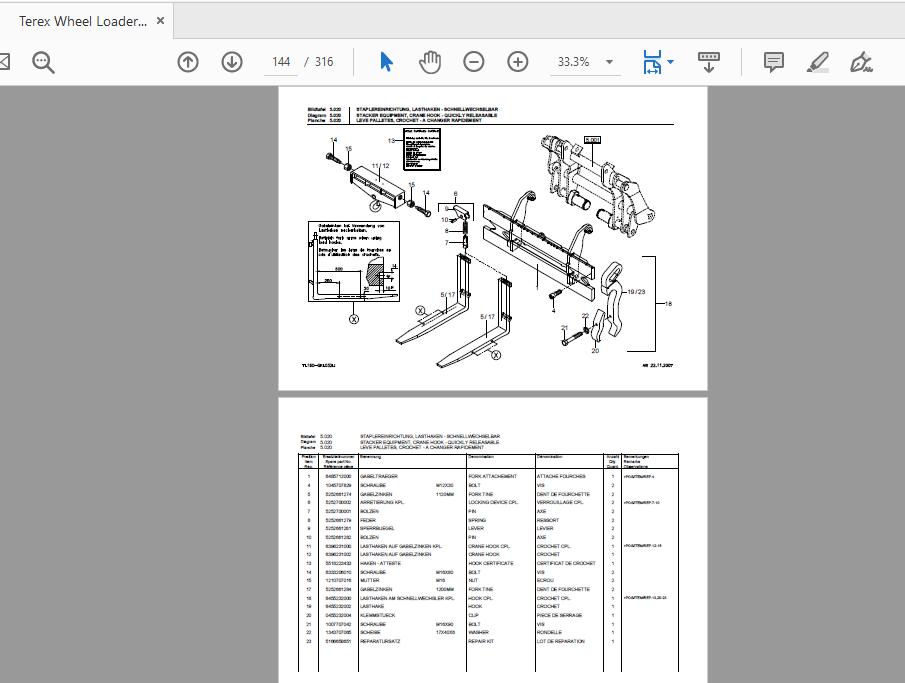 Terex Wheel Loader TL160 0101 to 0198 Radlader Parts Catalog 3