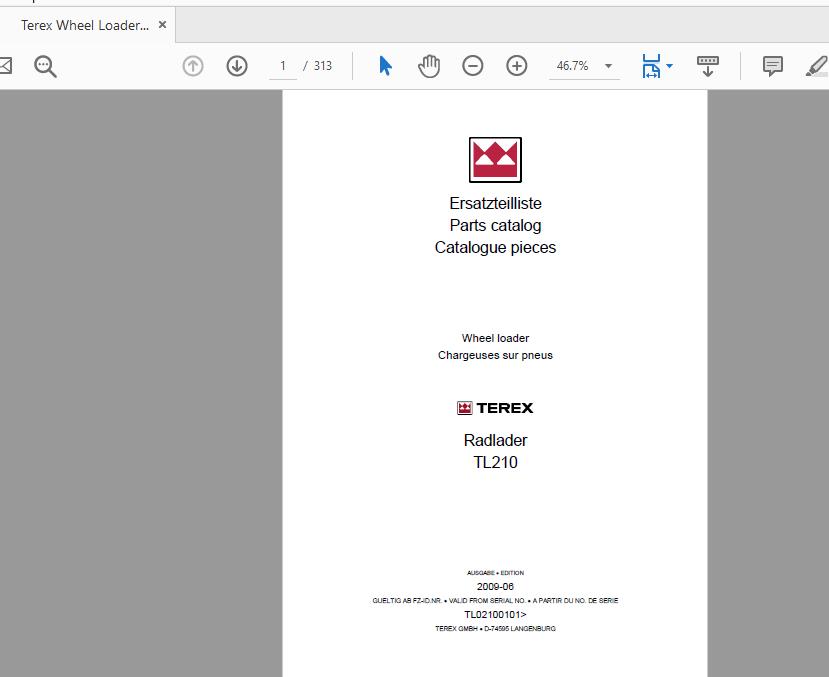 Terex Wheel Loader TL210 0101 Radlader Parts Catalog 1