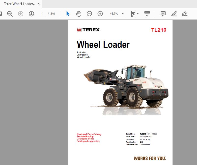 Terex Wheel Loader TL210 0101 xxxx 5780290020 Parts Catalog 1